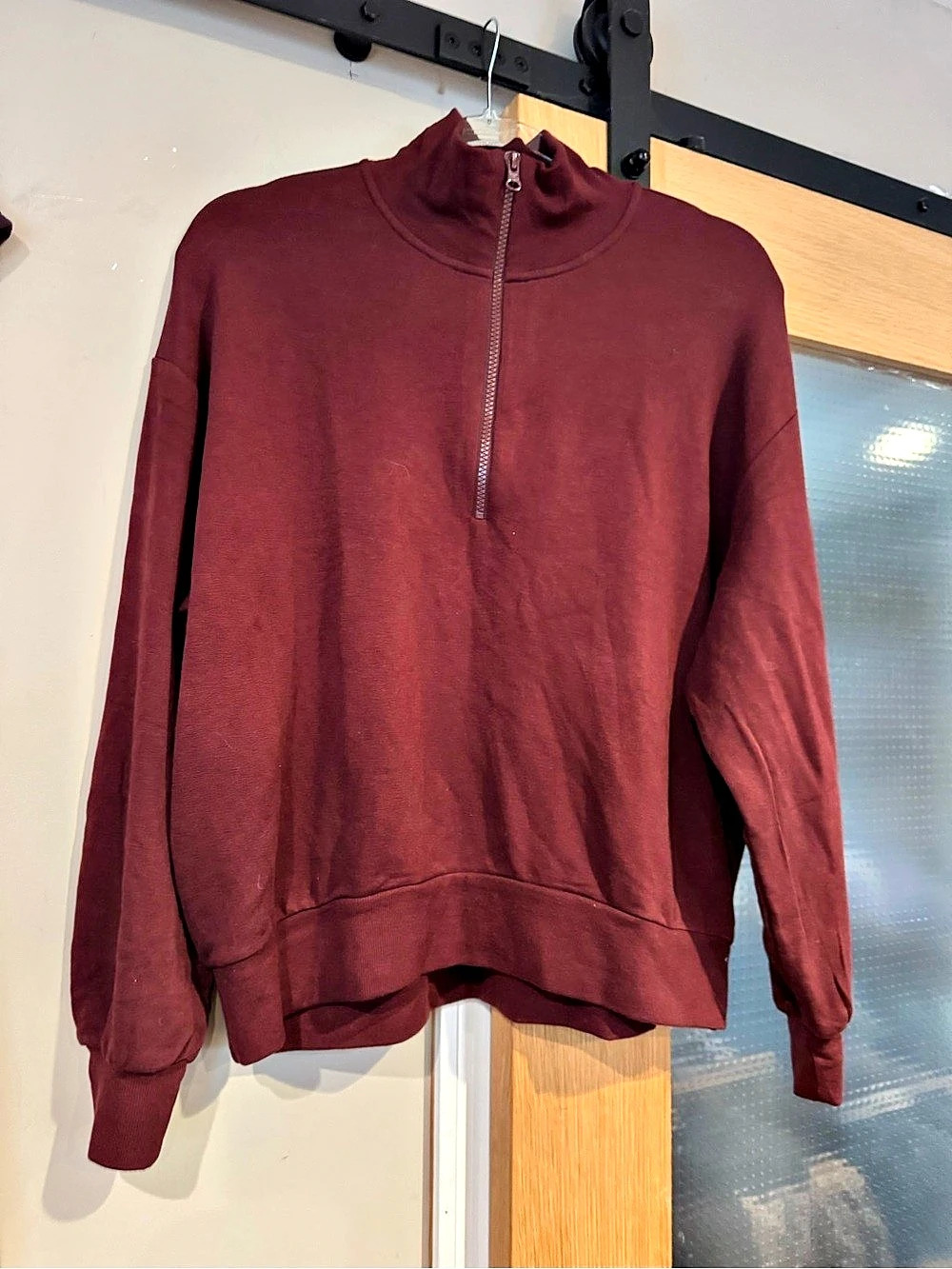 Lou & Grey Signaturesoft Plush Half Zip Pullover Half-Zip Mock Neck Burgundy